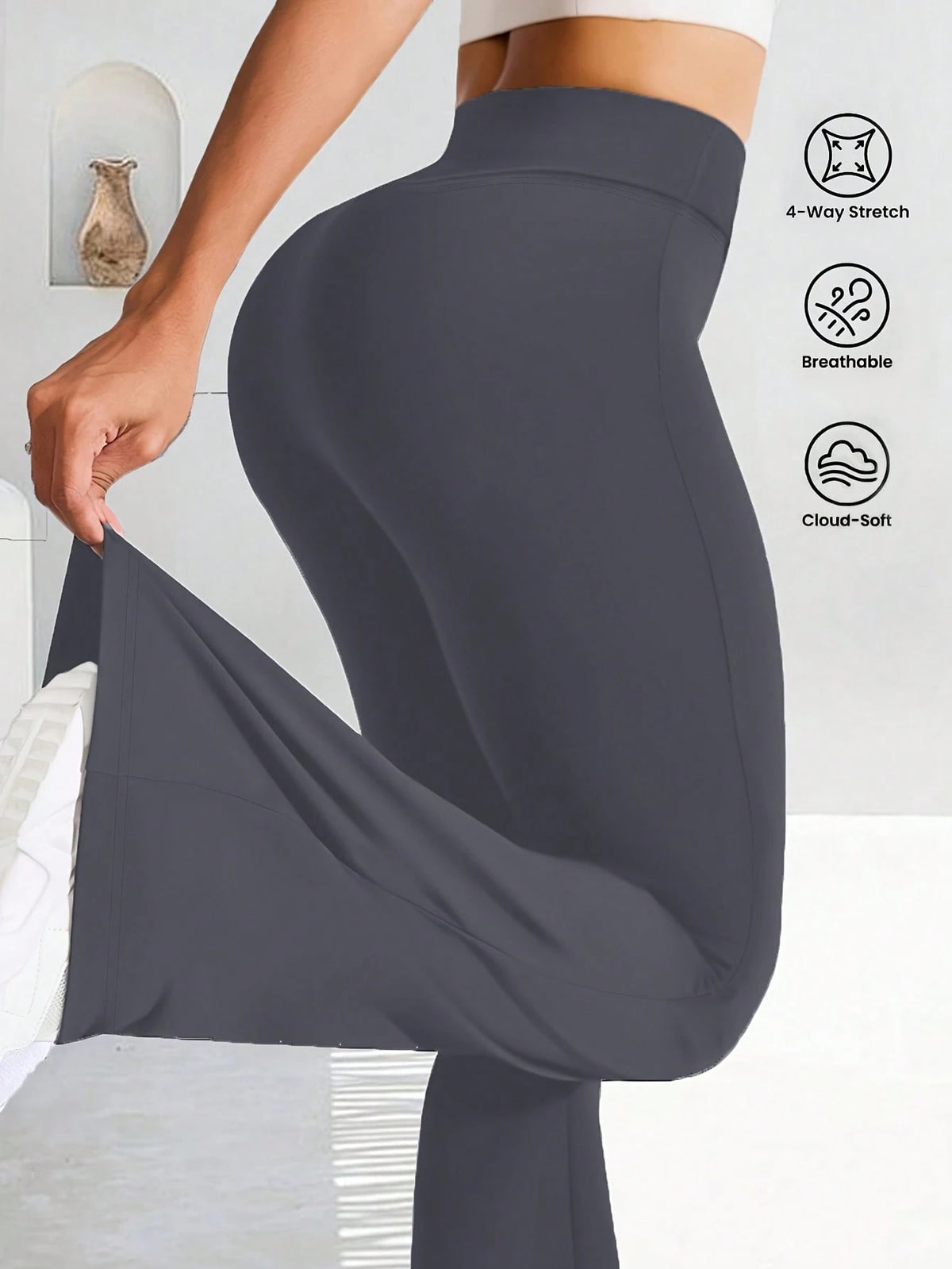 Women's Criss-Cross Waist Flare Leggings, Elastic Polyester Solid Color Sports Yoga Pants, Criss-Cross Waist Personalized Casual Long Pants, Suitable For All Seasons Solid Color Tight Sports Pants, Kn