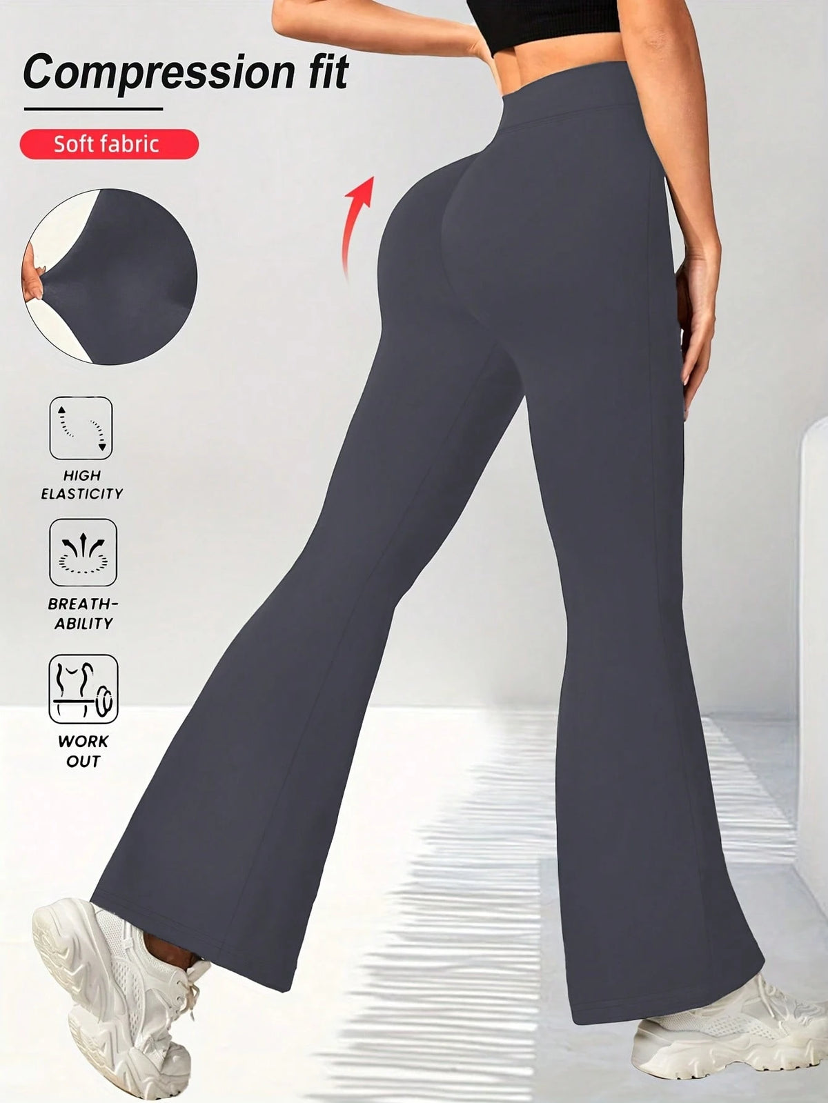 Women's Criss-Cross Waist Flare Leggings, Elastic Polyester Solid Color Sports Yoga Pants, Criss-Cross Waist Personalized Casual Long Pants, Suitable For All Seasons Solid Color Tight Sports Pants, Kn