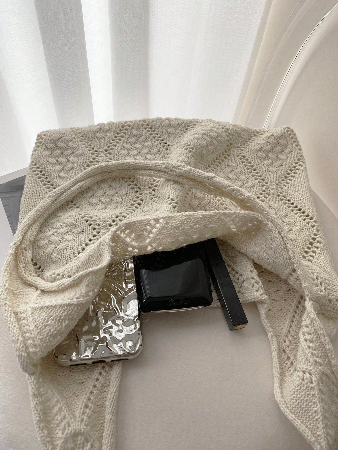 Women's Crocheted Tote Bag, Hollow Solid Color, Vacation Style For Going Out Shopping., Crochet,Holiday
