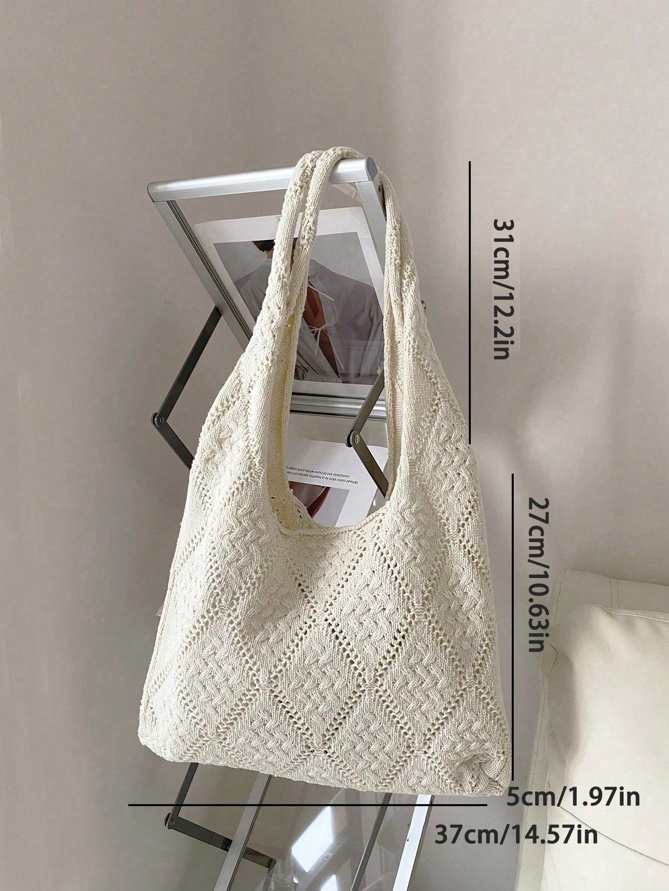 Women's Crocheted Tote Bag, Hollow Solid Color, Vacation Style For Going Out Shopping., Crochet,Holiday