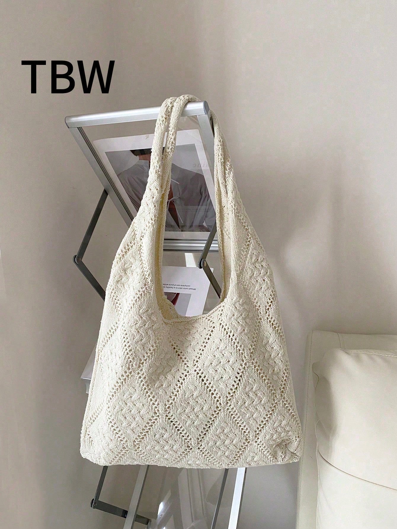 Women's Crocheted Tote Bag, Hollow Solid Color, Vacation Style For Going Out Shopping., Crochet,Holiday
