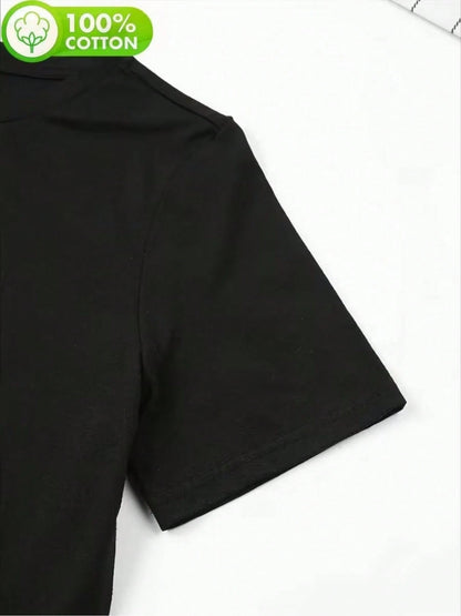 Women's Dirty Hippie Print Black T-Shirt| Casual Round Neck, Lightweight Fabric, Machine Washable, Suitable For Spring/Summer/Autumn, Ideal For Daily