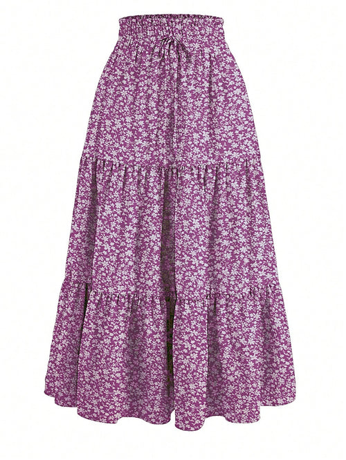 Women's Ditsy Floral Layered Ruffle Elastic Waist Vacation Skirt Spring