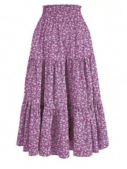 Women's Ditsy Floral Layered Ruffle Elastic Waist Vacation Skirt Spring