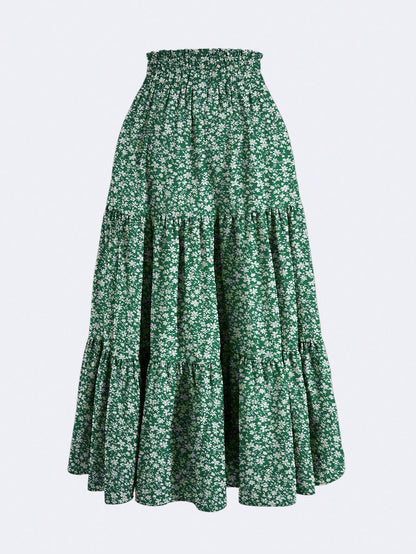 Women's Ditsy Floral Layered Ruffle Elastic Waist Vacation Skirt Spring