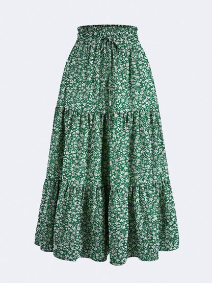 Women's Ditsy Floral Layered Ruffle Elastic Waist Vacation Skirt Spring