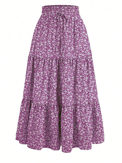 Women's Ditsy Floral Layered Ruffle Elastic Waist Vacation Skirt Spring
