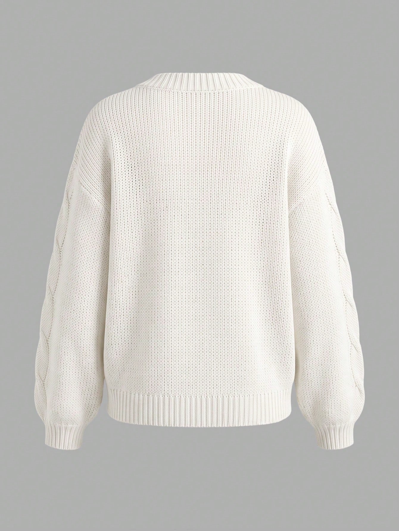 Women's Elegant Cream Knitted Pullover Sweater, Decorated With Floral Applique, Long Sleeve Regular Length High Elasticity Top