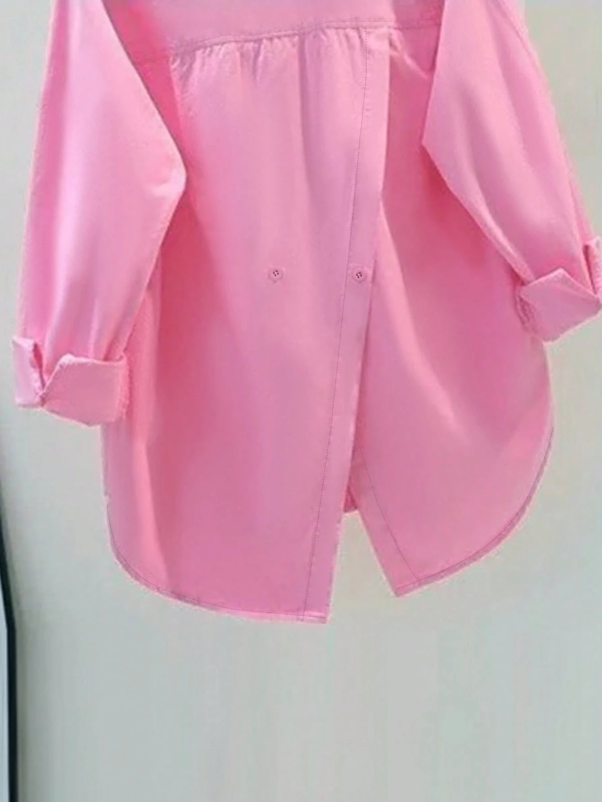 Women's Elegant Long Sleeve Blouse, Solid Color Woven Fabric, Front Button Placket, Slit, Suitable For Office And Everyday Wear, Spring/Autumn Pink