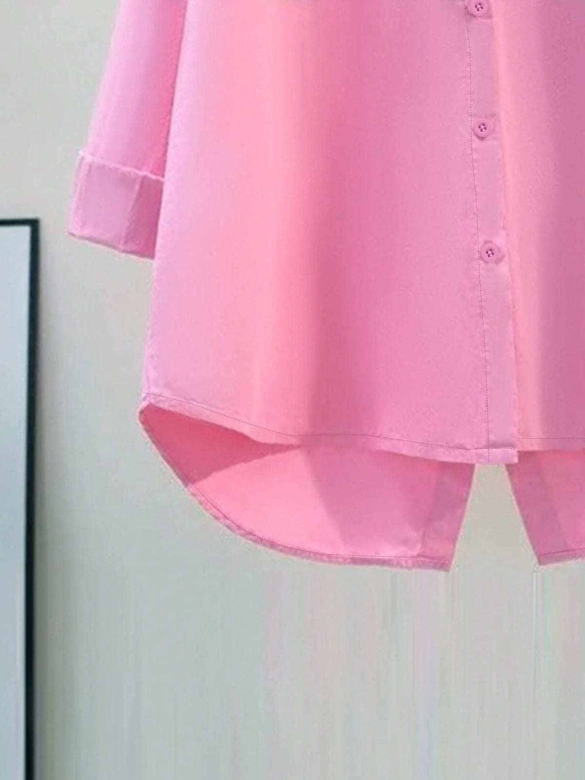Women's Elegant Long Sleeve Blouse, Solid Color Woven Fabric, Front Button Placket, Slit, Suitable For Office And Everyday Wear, Spring/Autumn Pink