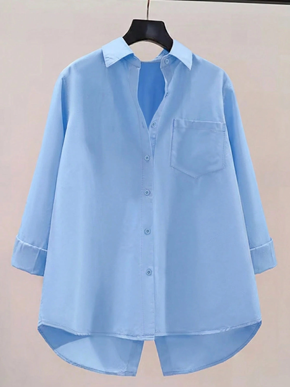 Women's Elegant Long Sleeve Blouse, Solid Color Woven Fabric, Front Button Placket, Slit, Suitable For Office And Everyday Wear, Spring/Autumn Pink