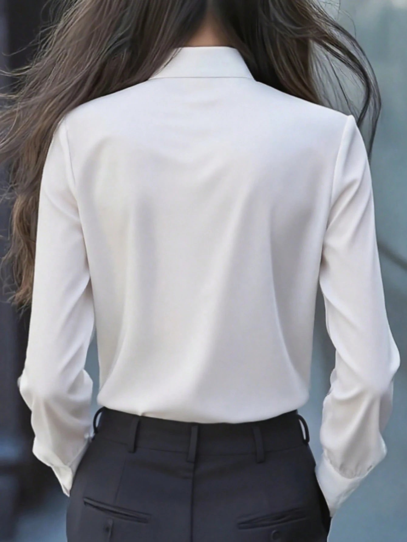 Women's Elegant Long Sleeve Blouse, White Collar Tie, Ruffle And Bow Details, Regular Fit Top, Suitable For Work, Spring, Autumn