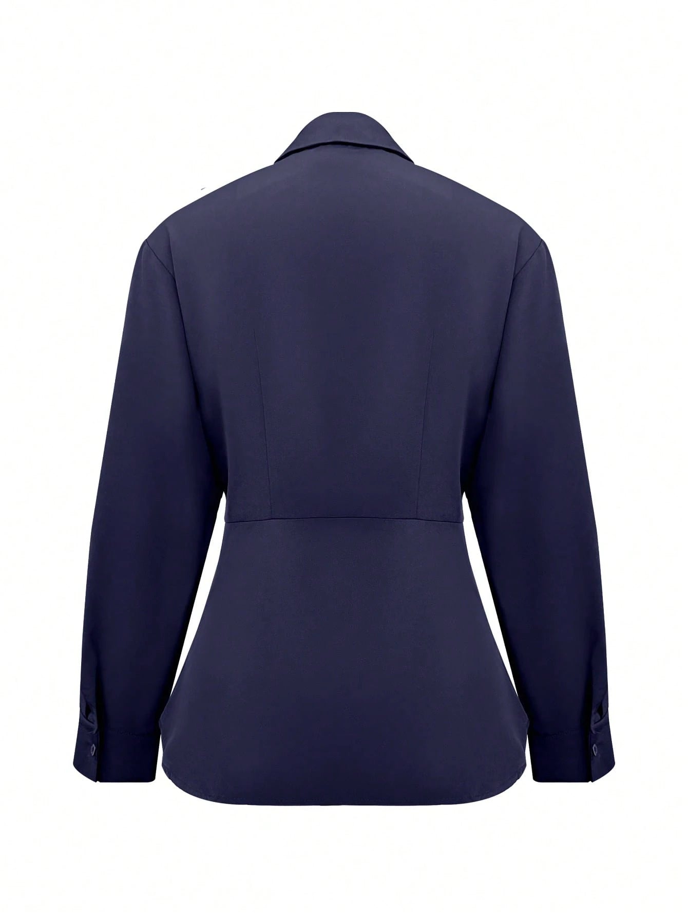 Women's Elegant Waist Design Long Sleeve Commuter Shirt, Solid Color Woven Fabric, Suitable For Office And Daily Wear, Spring/Summer
