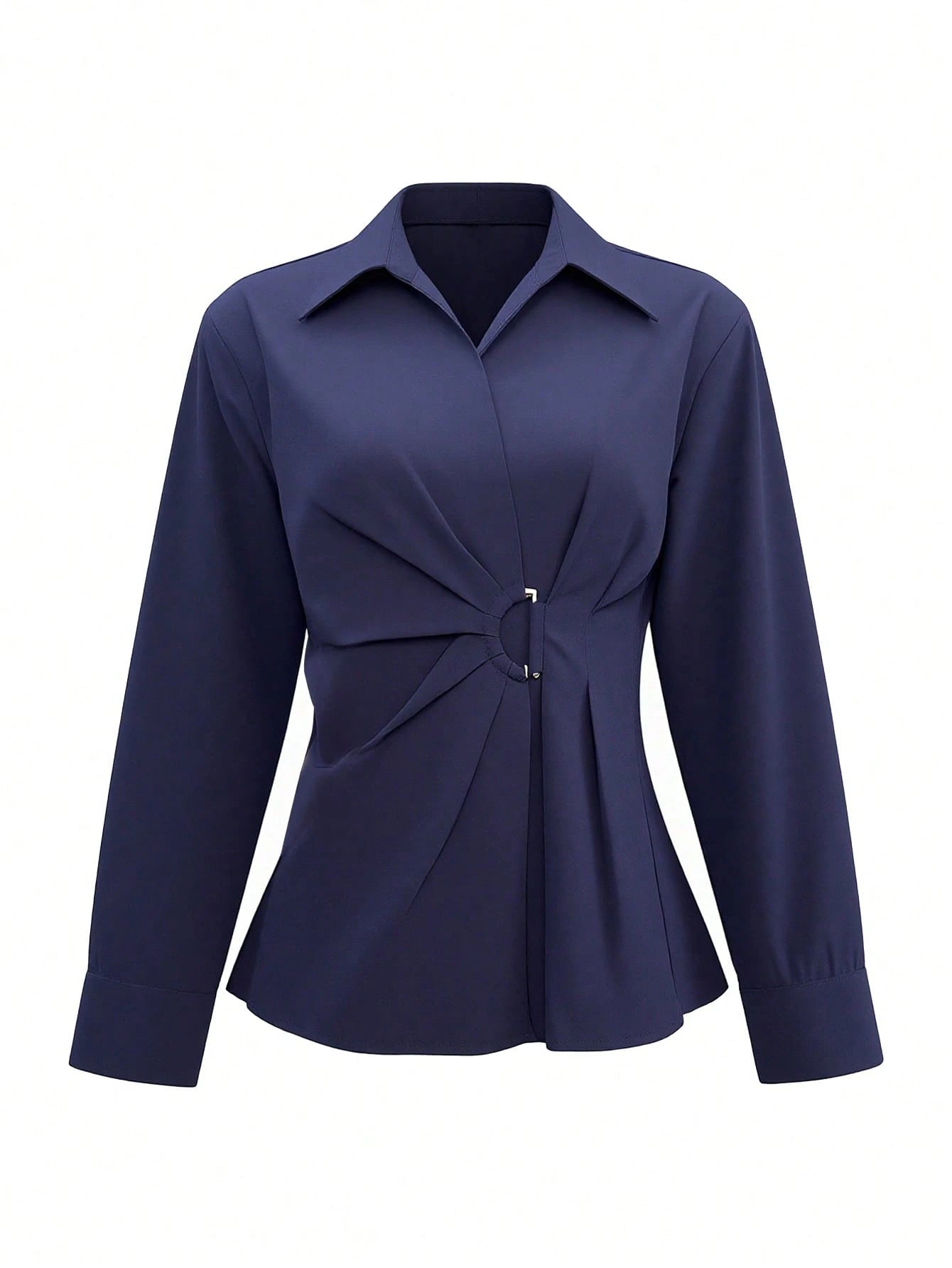 Women's Elegant Waist Design Long Sleeve Commuter Shirt, Solid Color Woven Fabric, Suitable For Office And Daily Wear, Spring/Summer