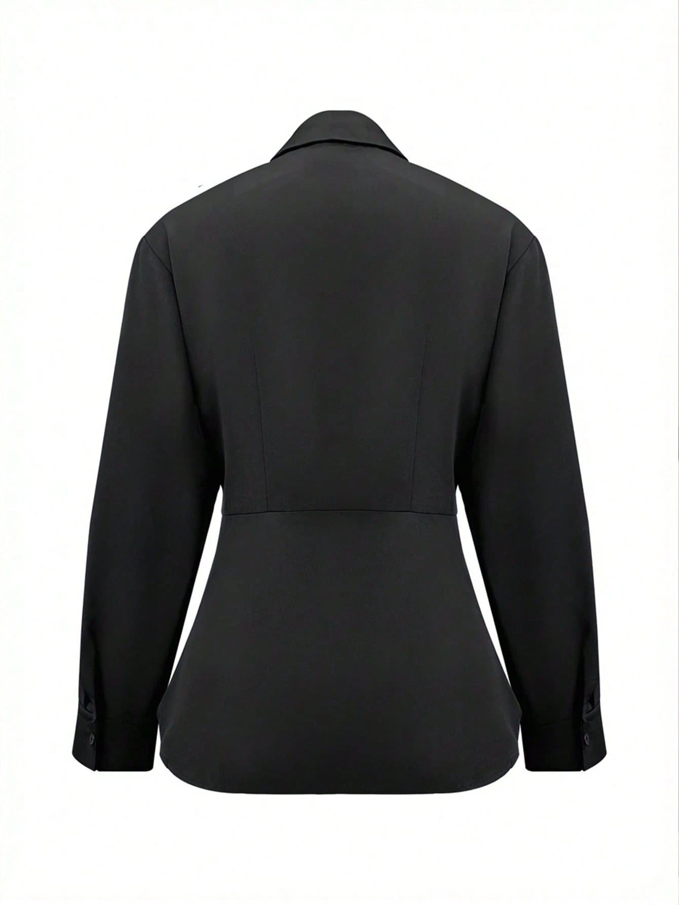 Women's Elegant Waist Design Long Sleeve Commuter Shirt, Solid Color Woven Fabric, Suitable For Office And Daily Wear, Spring/Summer