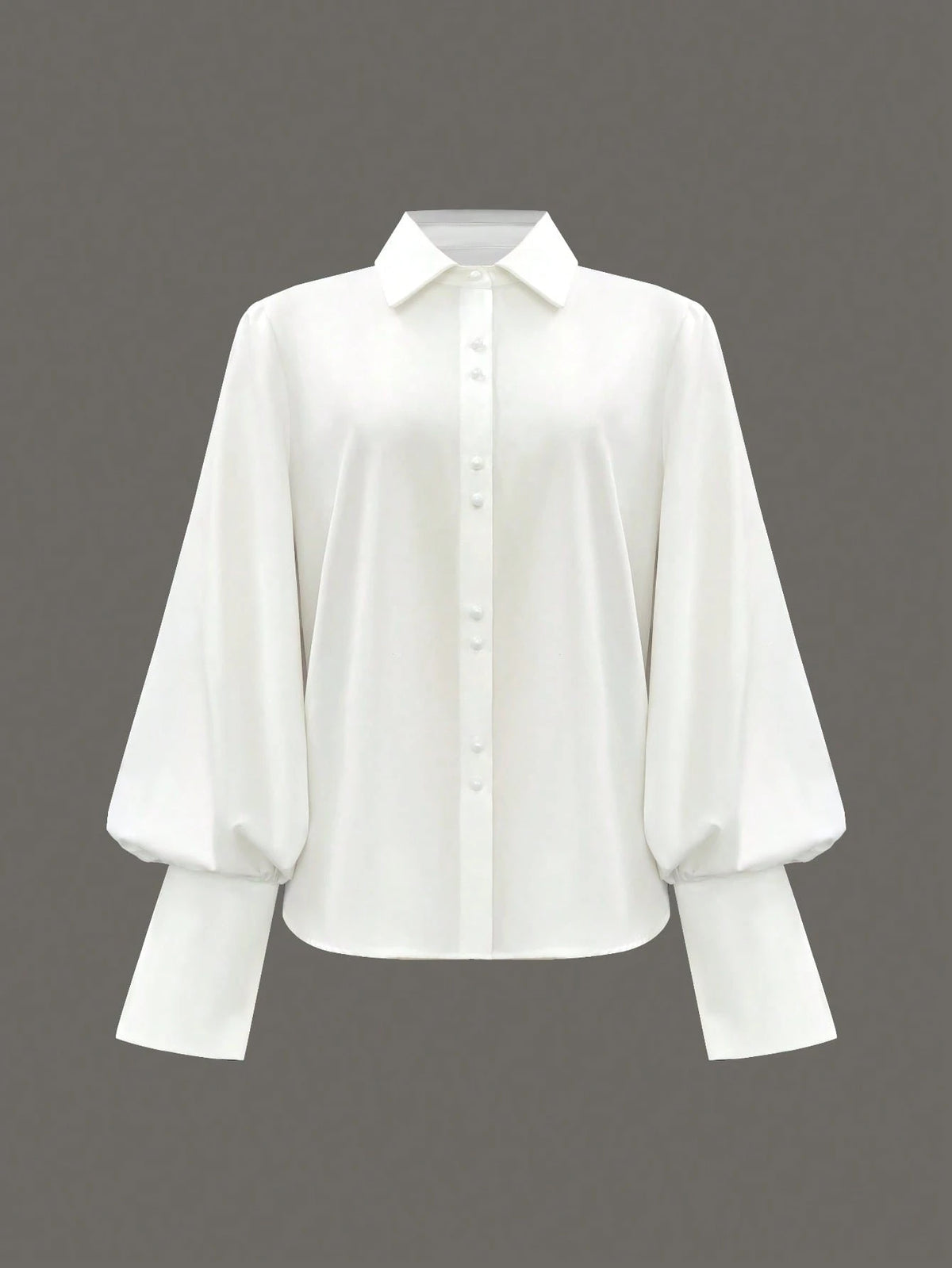 Women's Fashion Elegant Commuter Collared Lantern Sleeve Blouse, Solid Color Woven Fabric Front Button Closure Blouse, Suitable For Office, Daily, Date, Airport, Lightweight Breathable Spring/Summer W