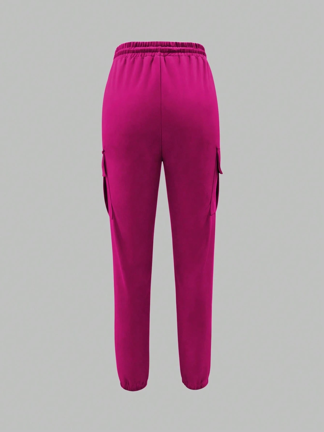 Women's Fashion Elegant Solid Color Casual Pocket Elastic Waist Drawstring Cargo Pants Spring