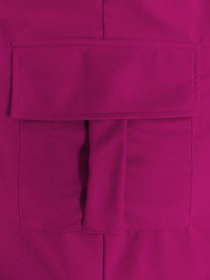 Women's Fashion Elegant Solid Color Casual Pocket Elastic Waist Drawstring Cargo Pants Spring
