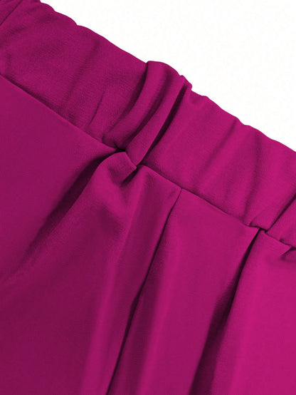 Women's Fashion Elegant Solid Color Casual Pocket Elastic Waist Drawstring Cargo Pants Spring