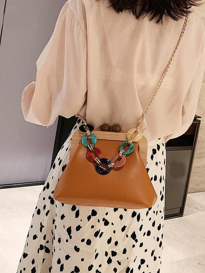 Women's Fashion Striped Faux Leather Crossbody Shell Bag, Elegant Shoulder Bag, Suitable For Dating, Shopping, Commuting And Work