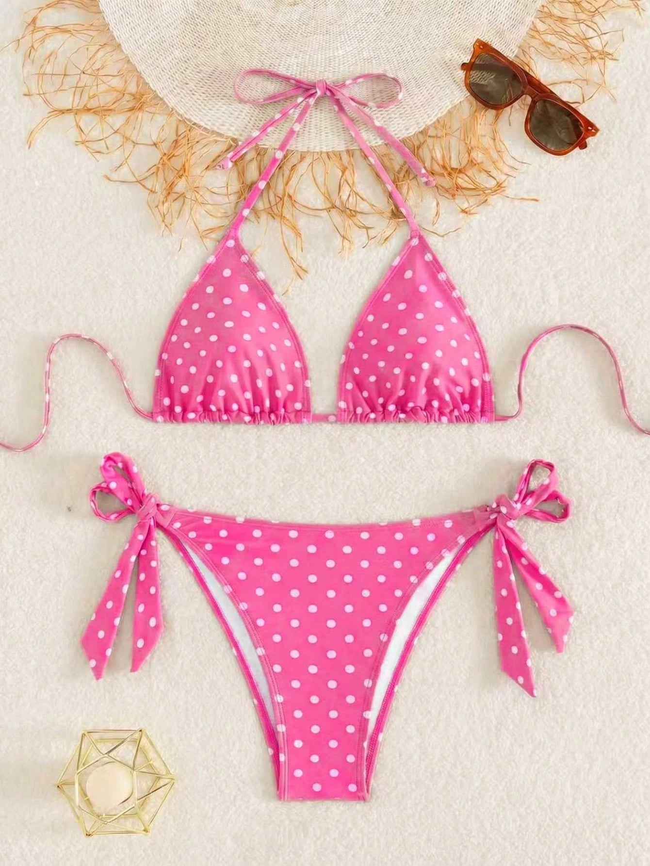Women's Fashionable & Cute Black And White Polka Dot Design Bikini 2 Pieces Set, Essential For Beach & Spa Vacation Summer