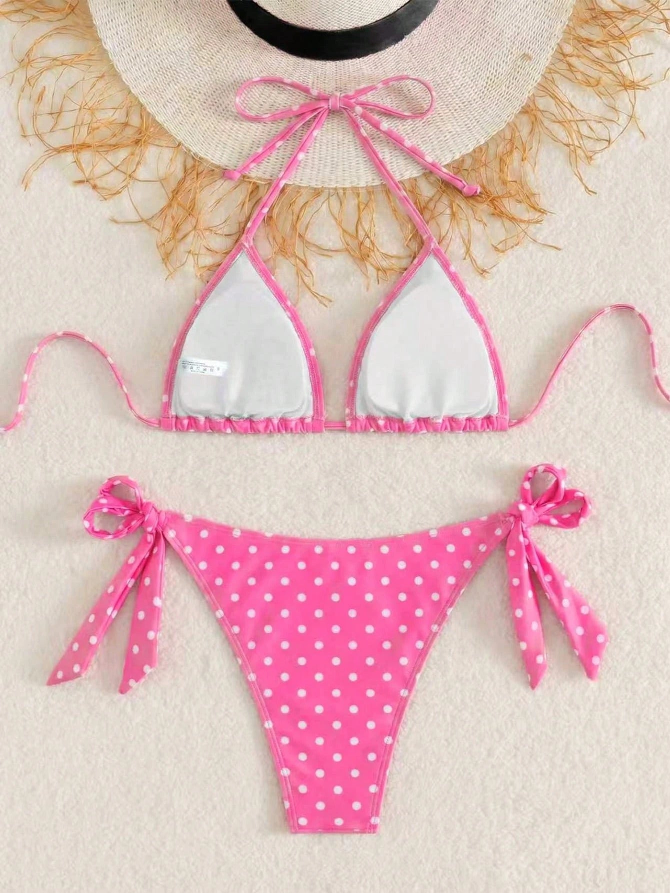 Women's Fashionable & Cute Black And White Polka Dot Design Bikini 2 Pieces Set, Essential For Beach & Spa Vacation Summer
