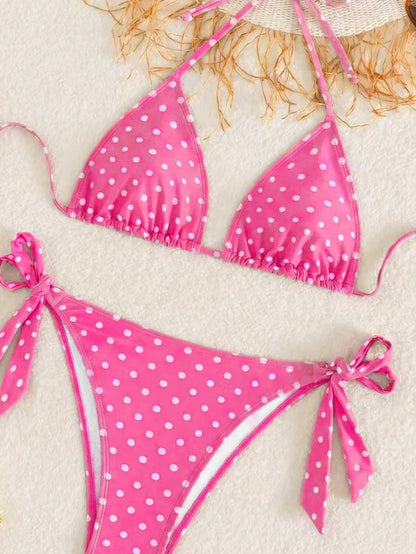 Women's Fashionable & Cute Black And White Polka Dot Design Bikini 2 Pieces Set, Essential For Beach & Spa Vacation Summer