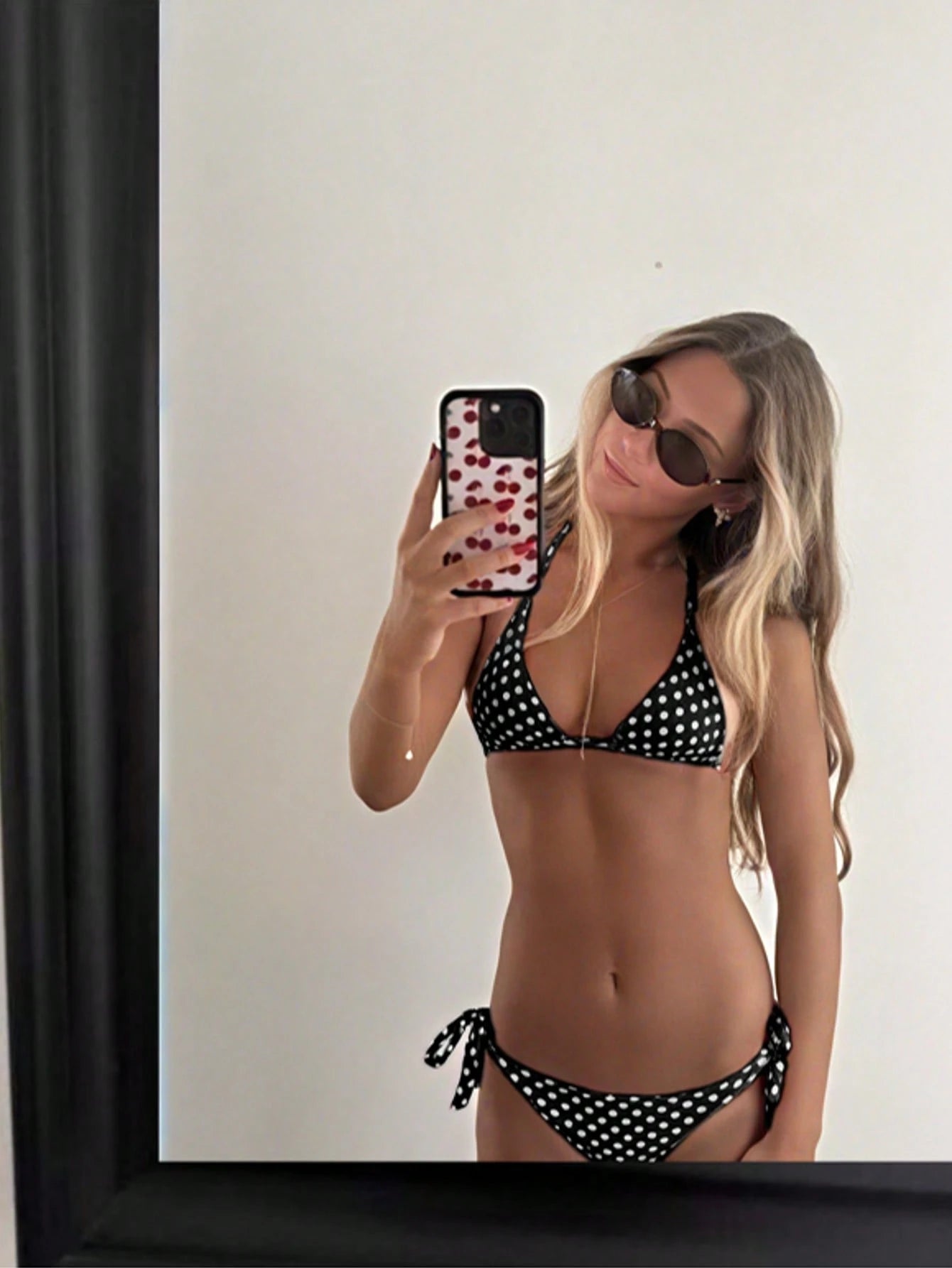 Women's Fashionable & Cute Black And White Polka Dot Design Bikini 2 Pieces Set, Essential For Beach & Spa Vacation Summer