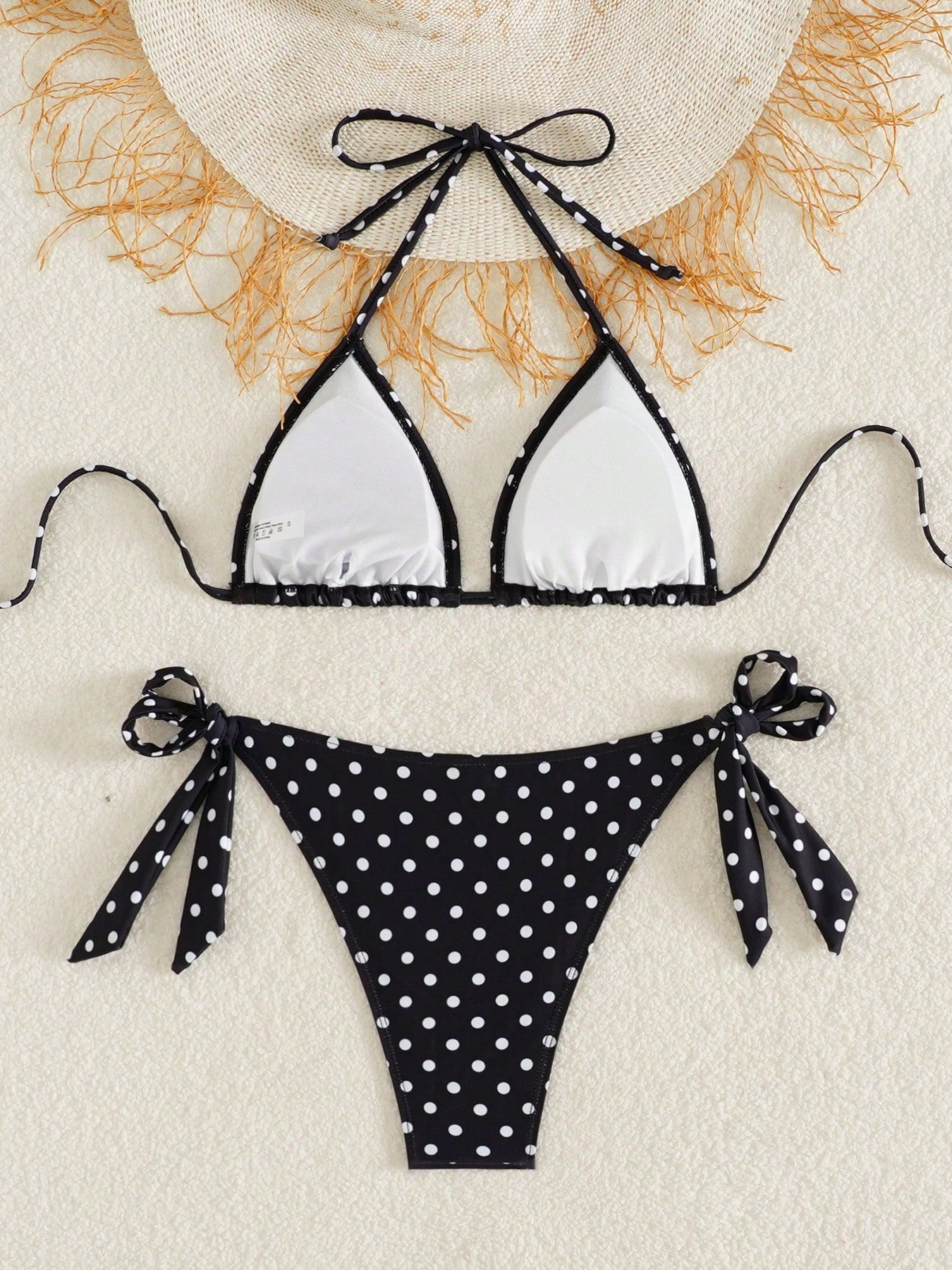 Women's Fashionable & Cute Black And White Polka Dot Design Bikini 2 Pieces Set, Essential For Beach & Spa Vacation Summer