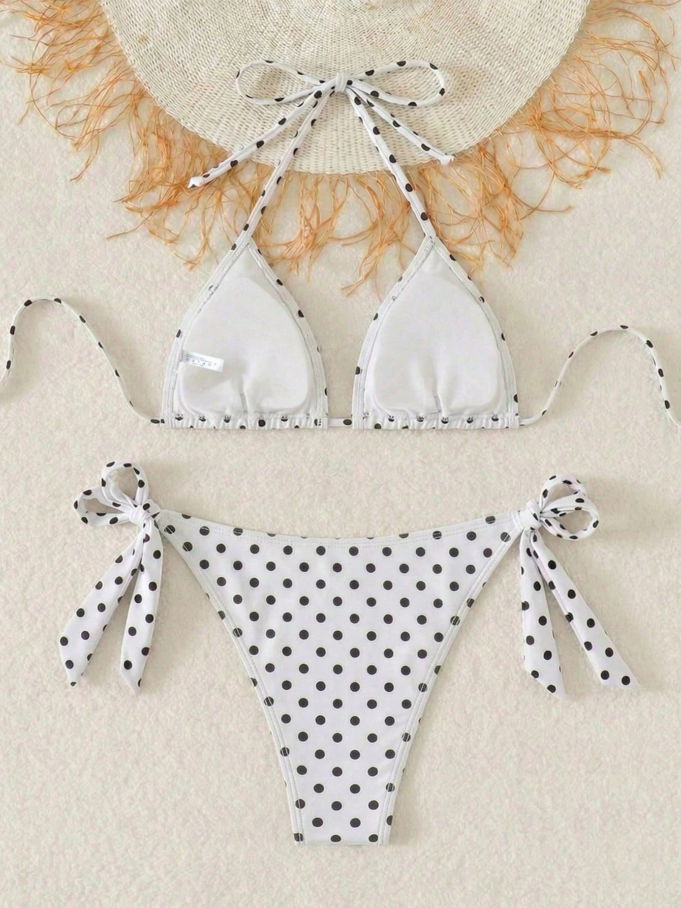 Women's Fashionable Playful Cute Black & White Polka Dot Design Bikini 2 Pieces Set, Essential For Beach & Spa Vacation Summer