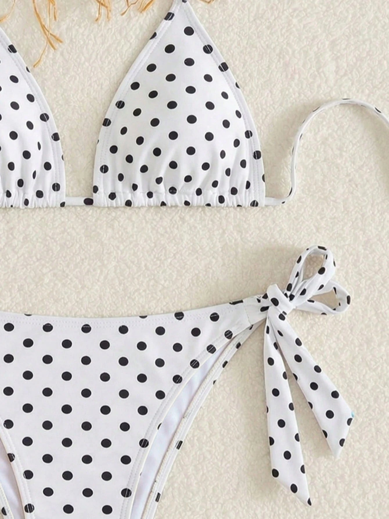Women's Fashionable Playful Cute Black & White Polka Dot Design Bikini 2 Pieces Set, Essential For Beach & Spa Vacation Summer