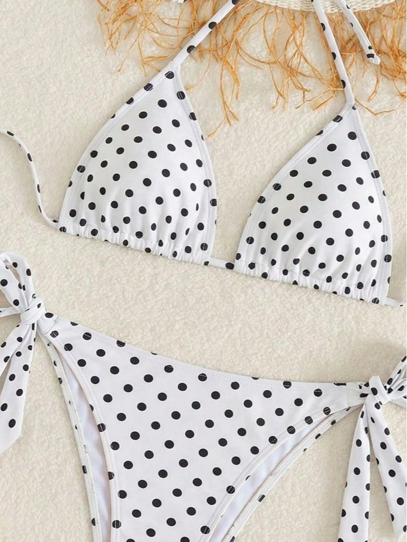 Women's Fashionable Playful Cute Black & White Polka Dot Design Bikini 2 Pieces Set, Essential For Beach & Spa Vacation Summer