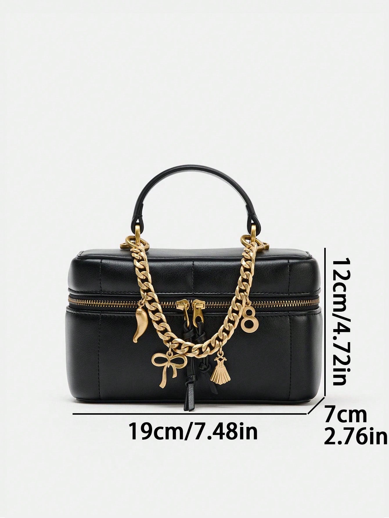 Women's Handheld Crossbody Double Zipper Makeup Bag, Elegant White Cosmetic Bag With Piping Details And Charms Decoration, Adjustable And Detachable Crossbody Strap