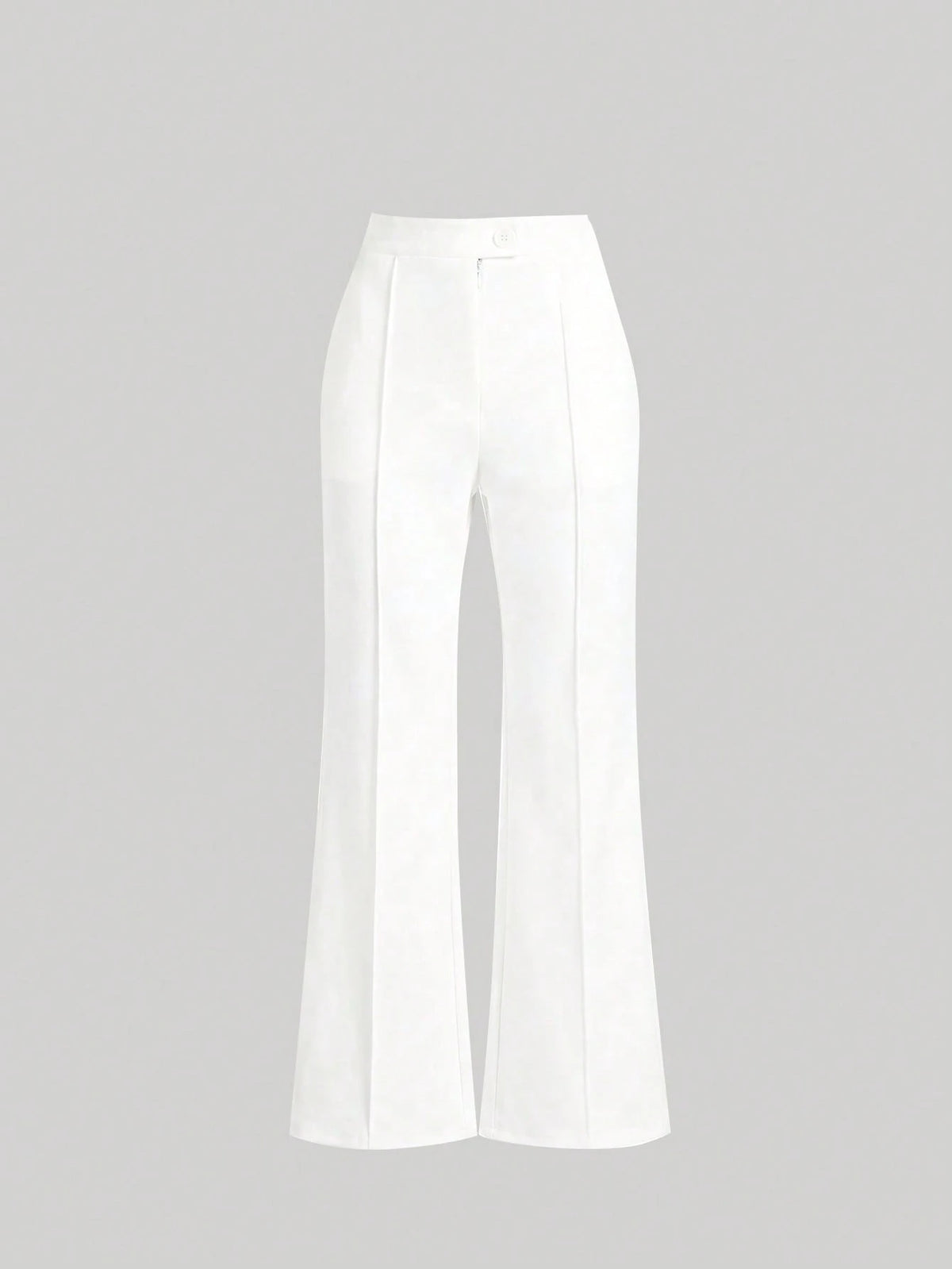 Women's High Waist Black Flare Pants, Front Seam Detail, Button Closure, Stretch Fabric, Please Wear Nude Underwear White