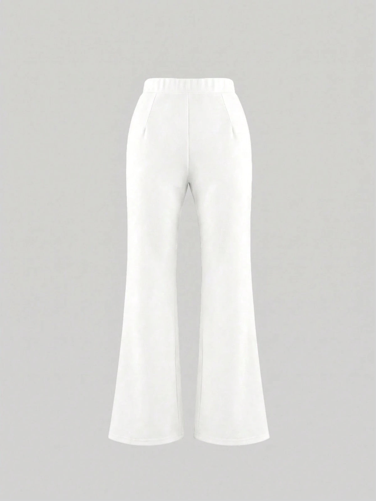 Women's High Waist Black Flare Pants, Front Seam Detail, Button Closure, Stretch Fabric, Please Wear Nude Underwear White