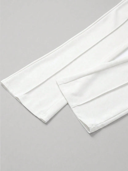 Women's High Waist Black Flare Pants, Front Seam Detail, Button Closure, Stretch Fabric, Please Wear Nude Underwear White