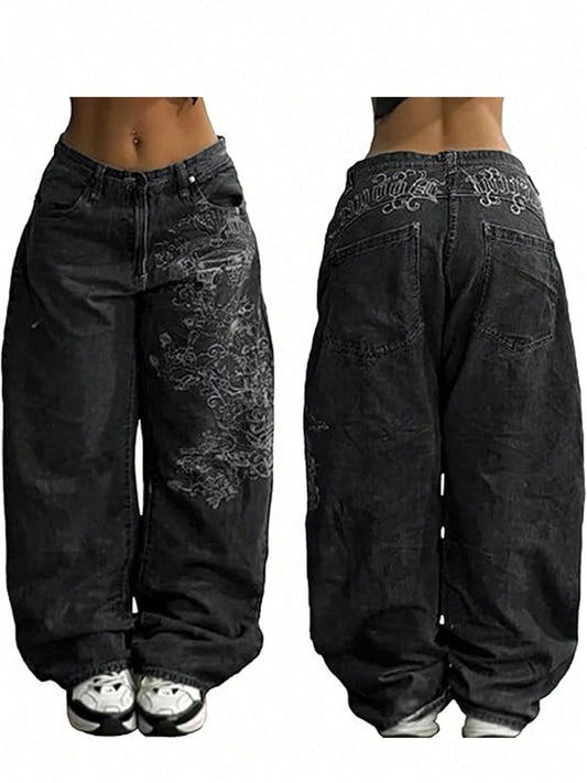 Women's Hip Hop Baggy Jeans Wide Leg Mid-Low Waist Jeans Loose Boyfriends Jeans 90s Vintage Denim Pants For Back To School
