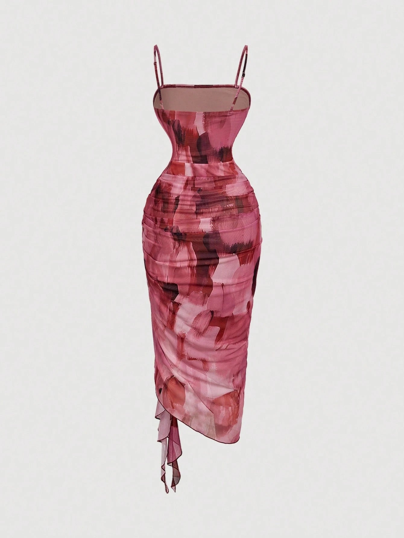 Women's Light Pink Gradient Graphic Print Ruffled Hem Dress, 70's Retro Sexy Summer Asymmetrical Hem Camisole Party Night Out Valentine's Day Costume