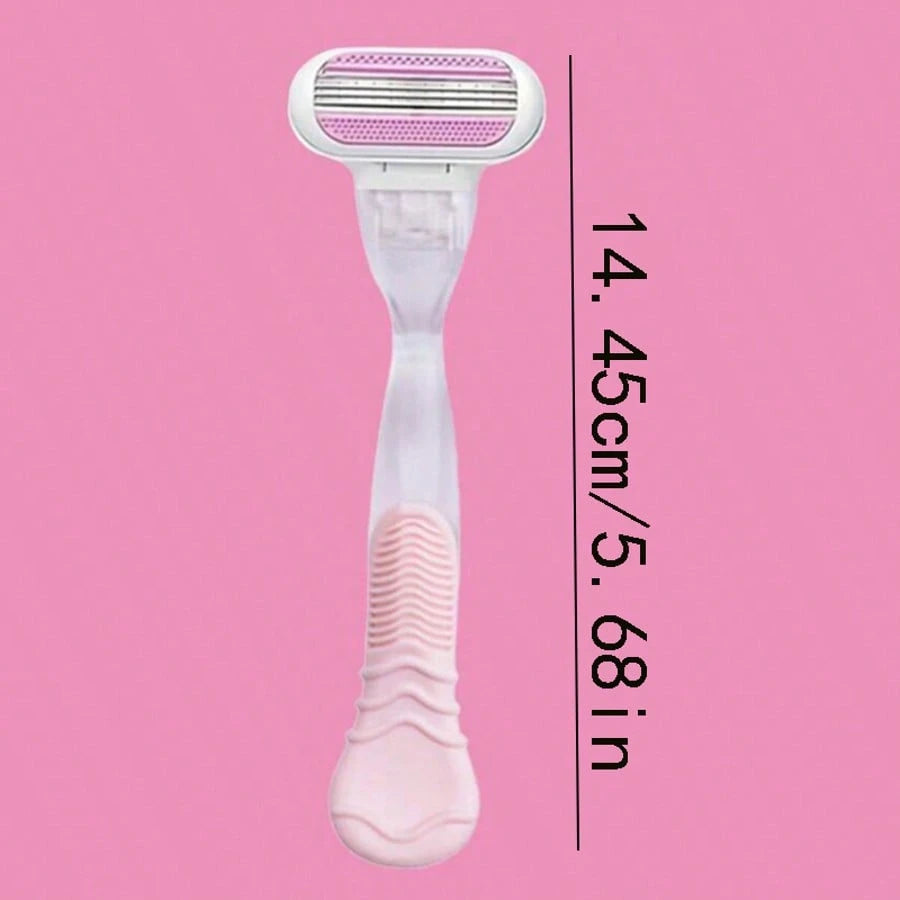 Women's Manual Hair Removal Razor, 3-Layer Stainless Steel Blades, Replaceable Safety Razor Head, Pink Handle, Makes You Look Younger And More Beautiful