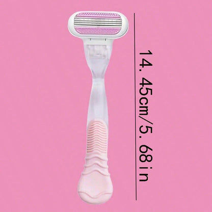 Women's Manual Hair Removal Razor, 3-Layer Stainless Steel Blades, Replaceable Safety Razor Head, Pink Handle, Makes You Look Younger And More Beautiful