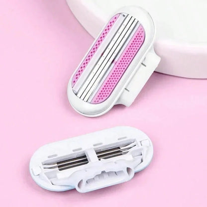 Women's Manual Hair Removal Razor, 3-Layer Stainless Steel Blades, Replaceable Safety Razor Head, Pink Handle, Makes You Look Younger And More Beautiful