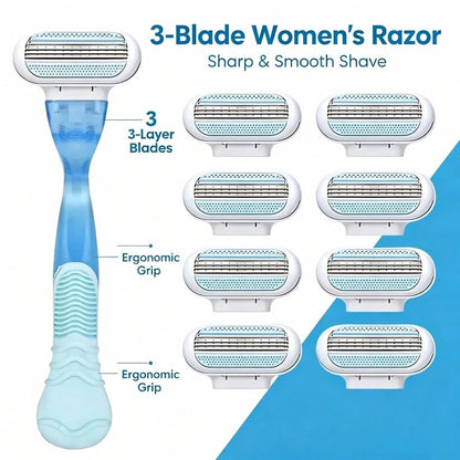 Women's Manual Hair Removal Razor, 3-Layer Stainless Steel Blades, Replaceable Safety Razor Head, Pink Handle, Makes You Look Younger And More Beautiful