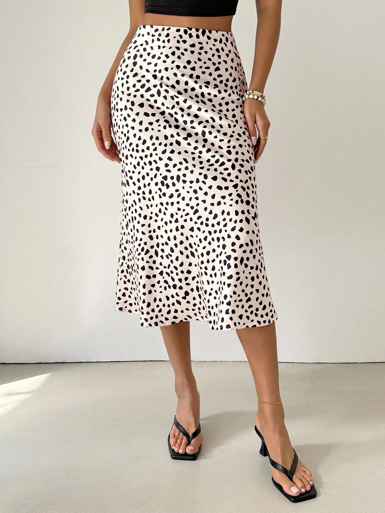 Women's Mid-Length Satin Printed Fish Tail Skirt