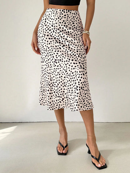 Women's Mid-Length Satin Printed Fish Tail Skirt