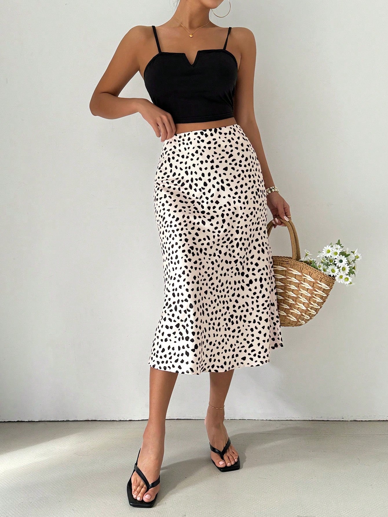 Women's Mid-Length Satin Printed Fish Tail Skirt