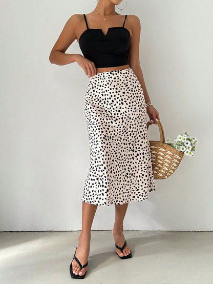 Women's Mid-Length Satin Printed Fish Tail Skirt