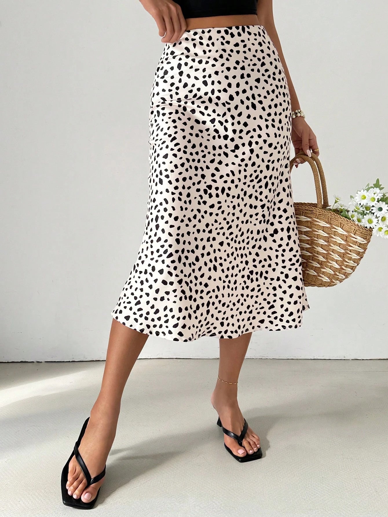 Women's Mid-Length Satin Printed Fish Tail Skirt