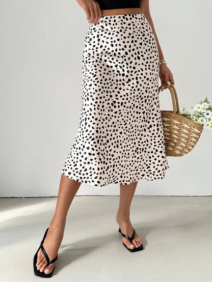 Women's Mid-Length Satin Printed Fish Tail Skirt