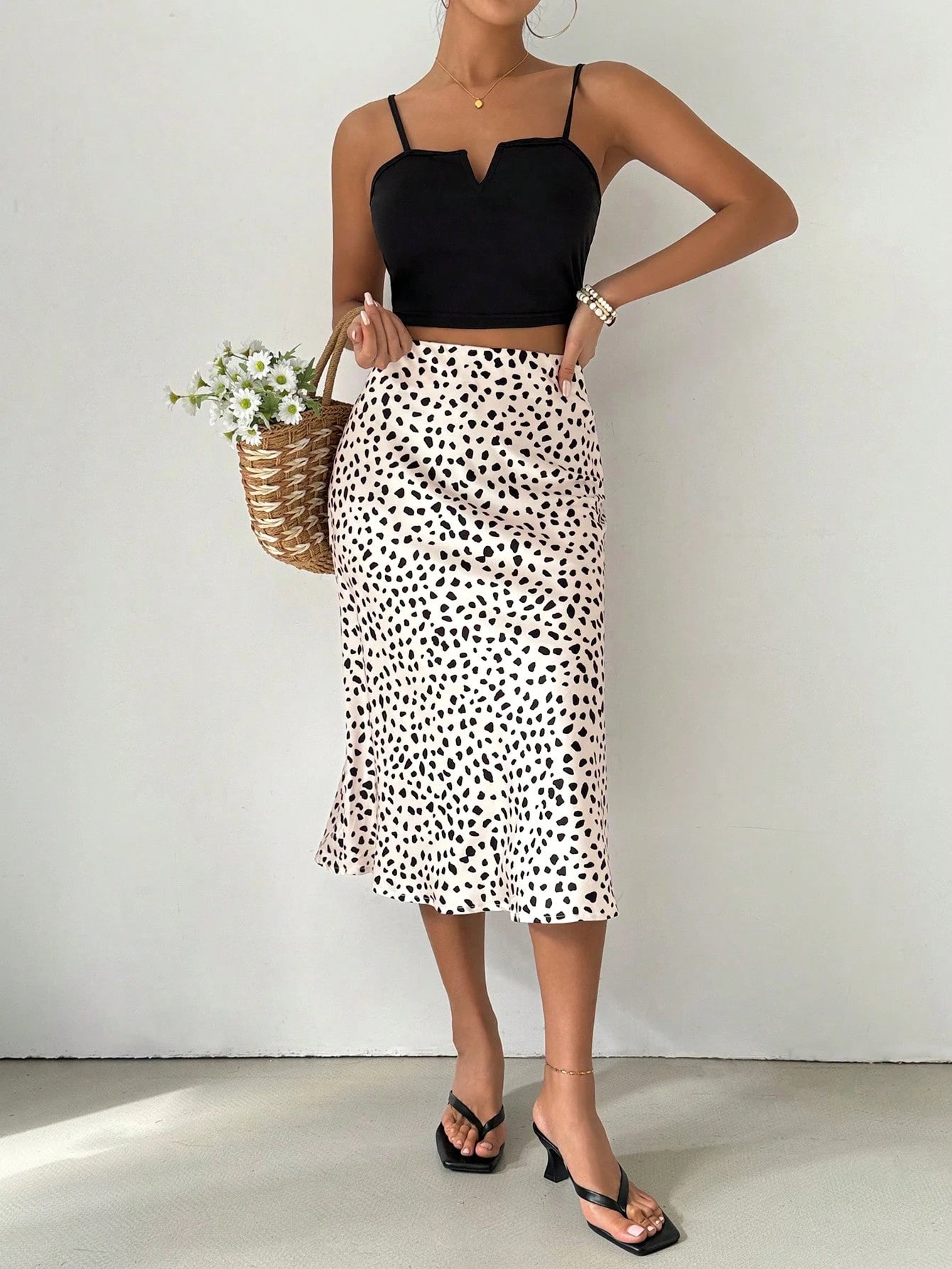 Women's Mid-Length Satin Printed Fish Tail Skirt