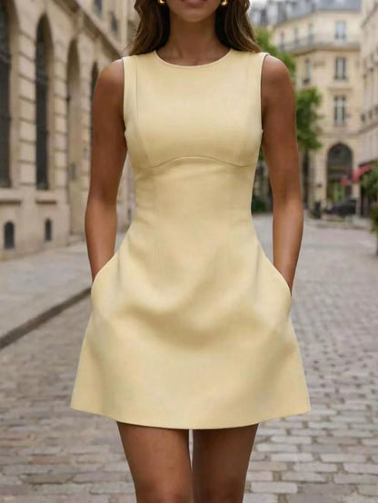 Women's New Spring/Summer Pale Yellow Waist-Cinching Sleeveless Casual Vacation Holiday Daily Elegant Party Short Dress